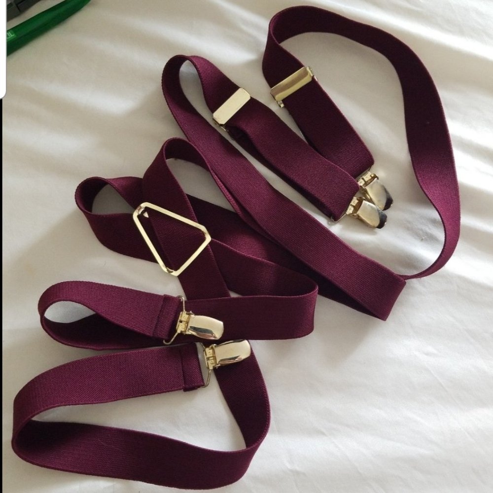 Vtg BBB marked  clip Gold and Burgundy Suspenders